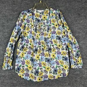 Jane + Delancey Floral Pintuck Rayon Tunic Blouse S